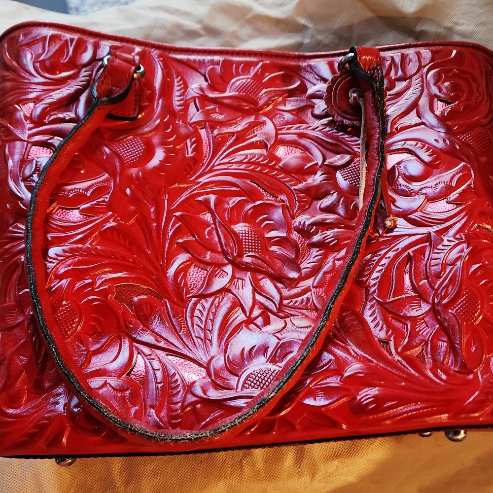 Patricia Nash Red Embossed Shoulder Bag